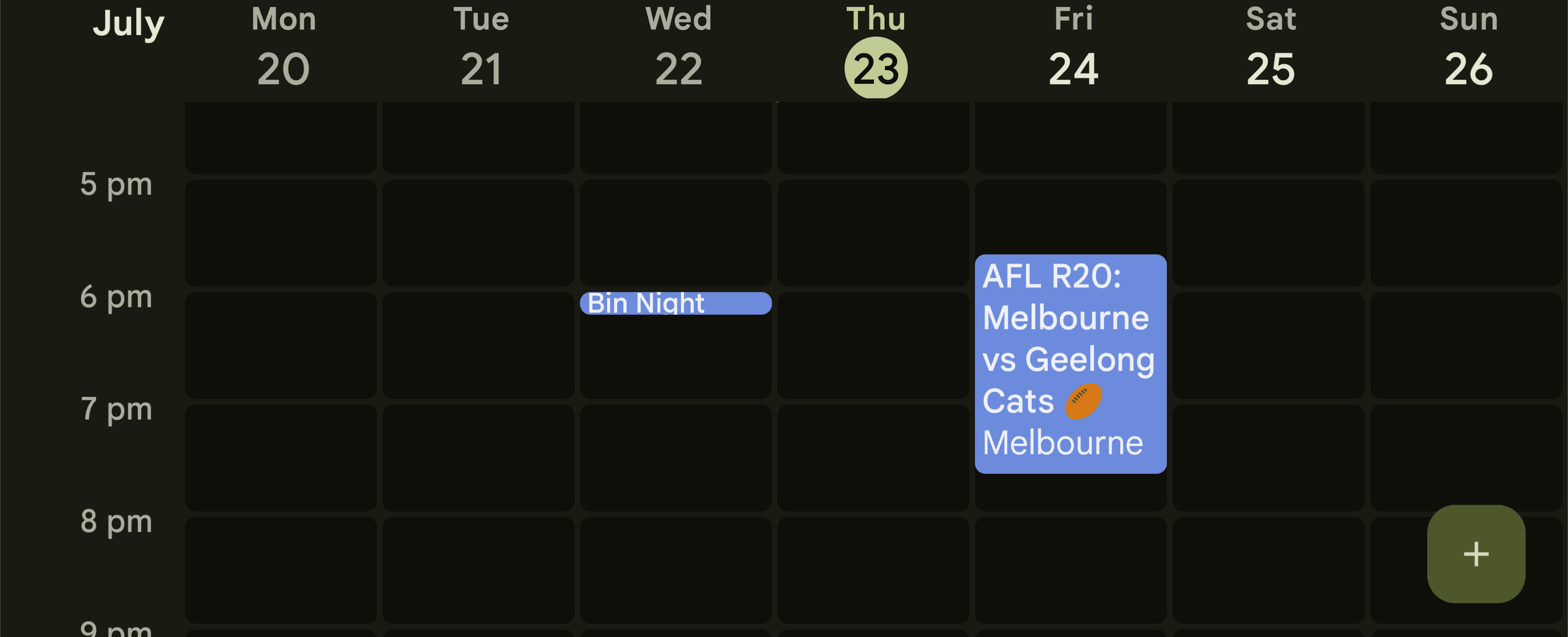 AFL fixture sitting naturally in a normal week's calendar