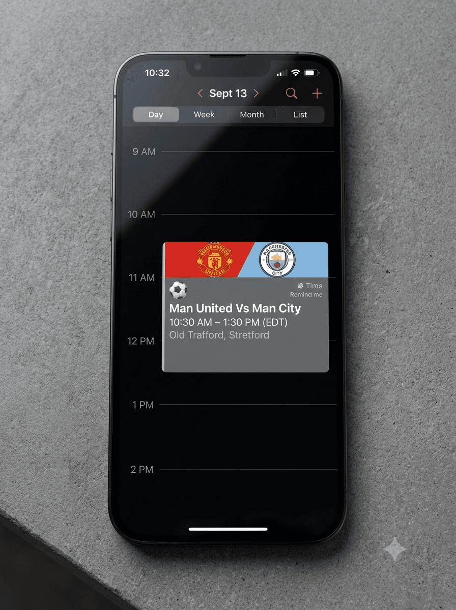 Manchester United vs Manchester City converted to US Eastern time